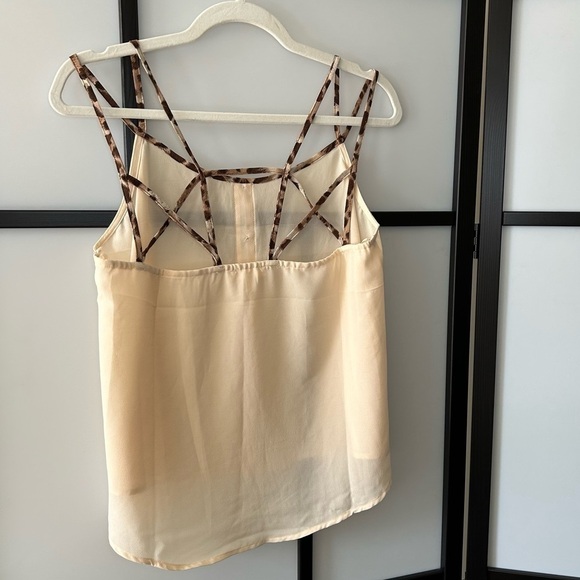 E&M Beige Creme Flowy Tank Top Blouse with Animal Print Straps Cute Buttons - Picture 7 of 12